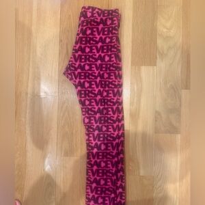Versace Hot Pink and Black Logo-Print Leggings girls Size 10